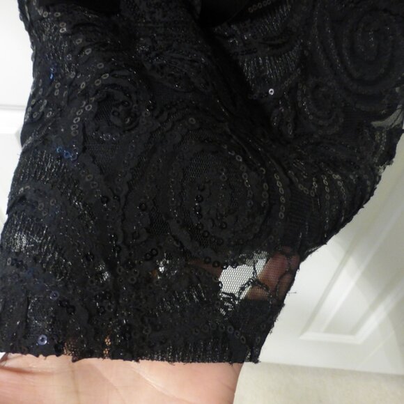 NWT black sequins pattern cocktail party dress with satin tie - Picture 4 of 9
